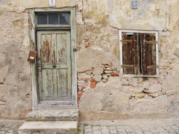 Closed door of house