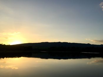 Scenic view of lake against sky during sunset