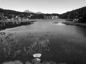 Scenic view of lake against clear sky