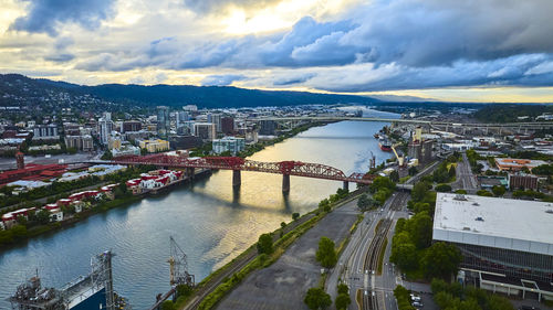 High angle view of bridge over river against sky