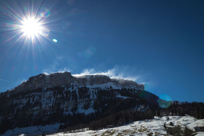 Scenic view of snow covered mountains against sky