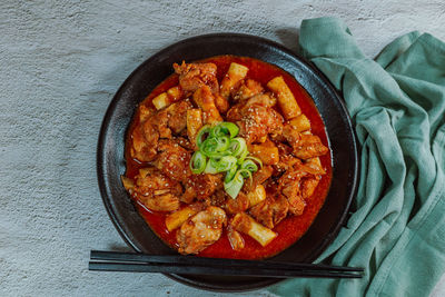 High angle view of food in bowl on table