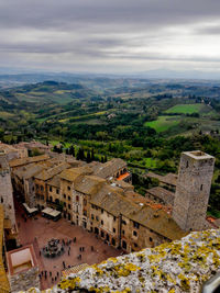 High angle view of buildings in city