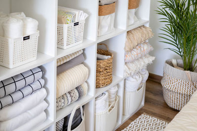 High angle view of towels on table