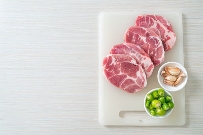 High angle view of food on table