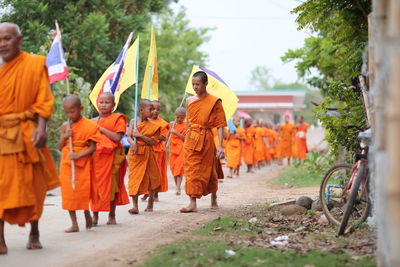 Group of people walking in temple