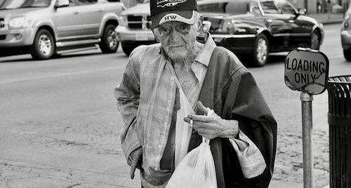 Man holding umbrella standing in city