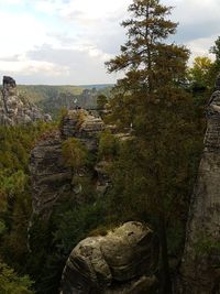 Rock formations on landscape against sky