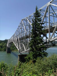 Low angle view of bridge over river against clear sky