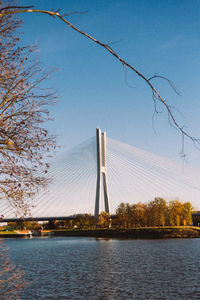 Suspension bridge over river