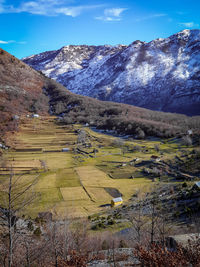 Scenic view of snowcapped mountains against sky