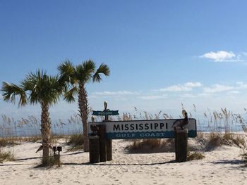 Welcome sign to mississippi on beach