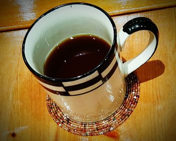 Directly above shot of coffee cup on table