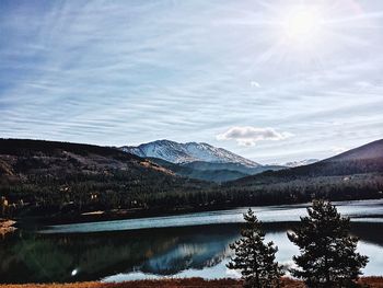 Scenic view of mountains and lake against sky