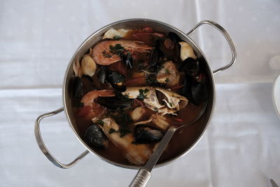 Fish broth in pot