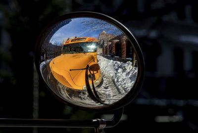 Close-up of car on side-view mirror