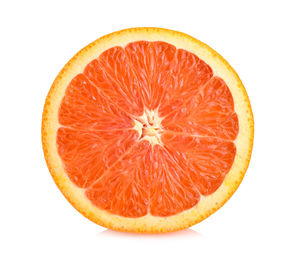 Close-up of orange slice against white background