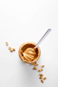 High angle view of bread on white background
