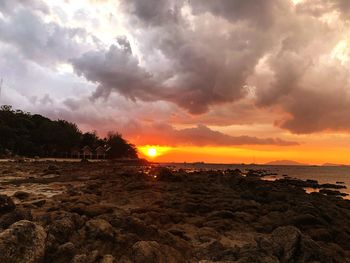 Scenic view of sea against sky at sunset