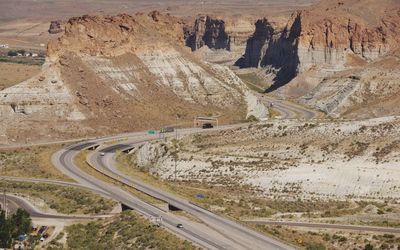 High angle view of road passing through land