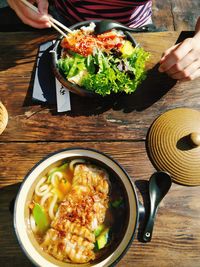 High angle view of japanese meal served on table