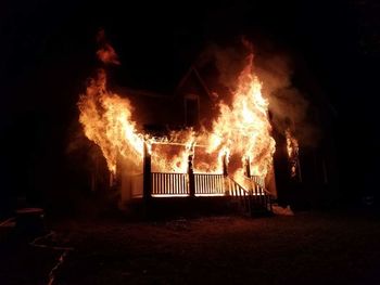 Bonfire in house at night