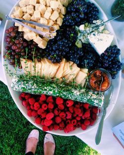 High angle view of strawberries in plate