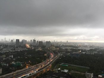 High angle view of city at night