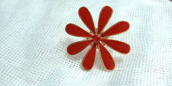 High angle view of red art on table