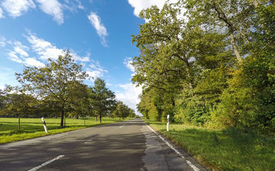 Road amidst trees against sky