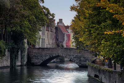 Bridge over river along built structures