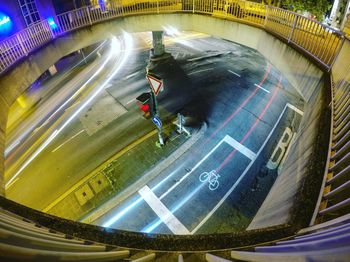 High angle view of vehicles on road at night