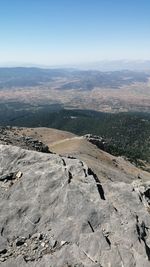 High angle view of land against clear sky