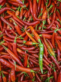 Full frame shot of red chili peppers for sale at market