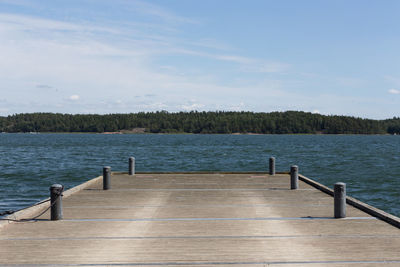 Pier over lake against sky