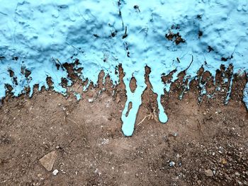 High angle view of snow on field