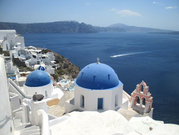 High angle view of temple against blue sky