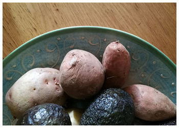 High angle view of eggs in bowl