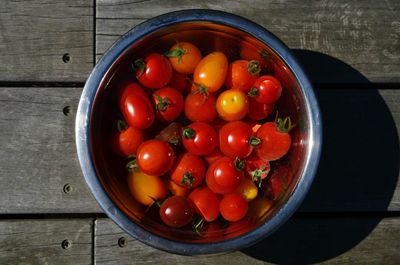 High angle view of tomatoes in container