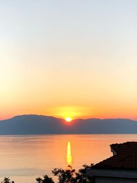 Scenic view of lake against sky during sunset