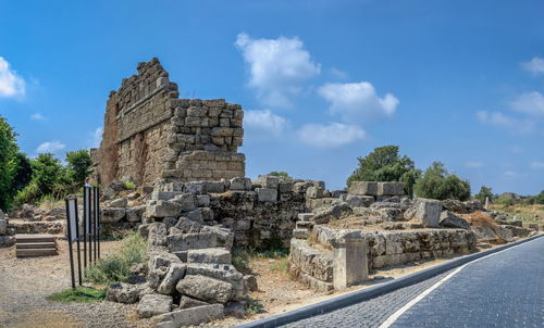 Side, turkey 18.07.2021. ancient city of side in antalya province of turkey on a sunny summer day