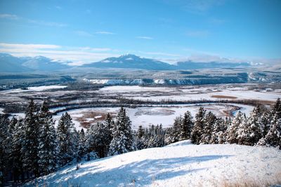 Scenic view of snowcapped mountains against sky