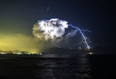 Scenic view of sea against sky at night