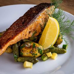 High angle view of fish on plate