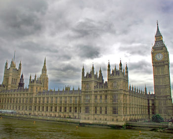 Buildings in city against cloudy sky