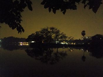 Reflection of trees in water at night