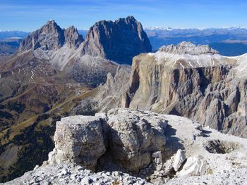 Panoramic view of rocky mountains against sky