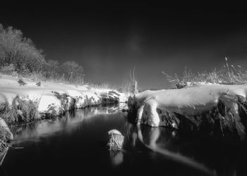 Scenic view of lake against sky during winter