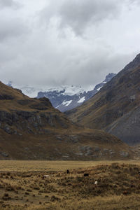 Scenic view of landscape and mountains against sky