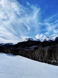 Scenic view of snowcapped mountains against sky